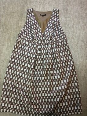 Rozae Nichols Brown and White Geometric Midi Dress
